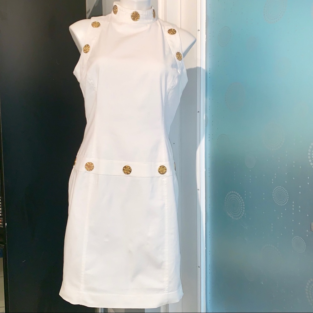 Gigi By Gillian Designer White Dress w Gold Button